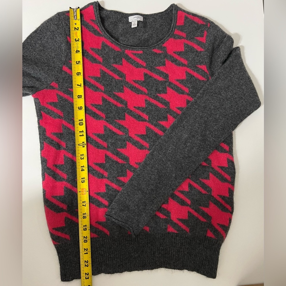 Halogen 100% Cashmere Sweater Gray & Pink Houndstooth Women's Medium - Picture 7 of 10